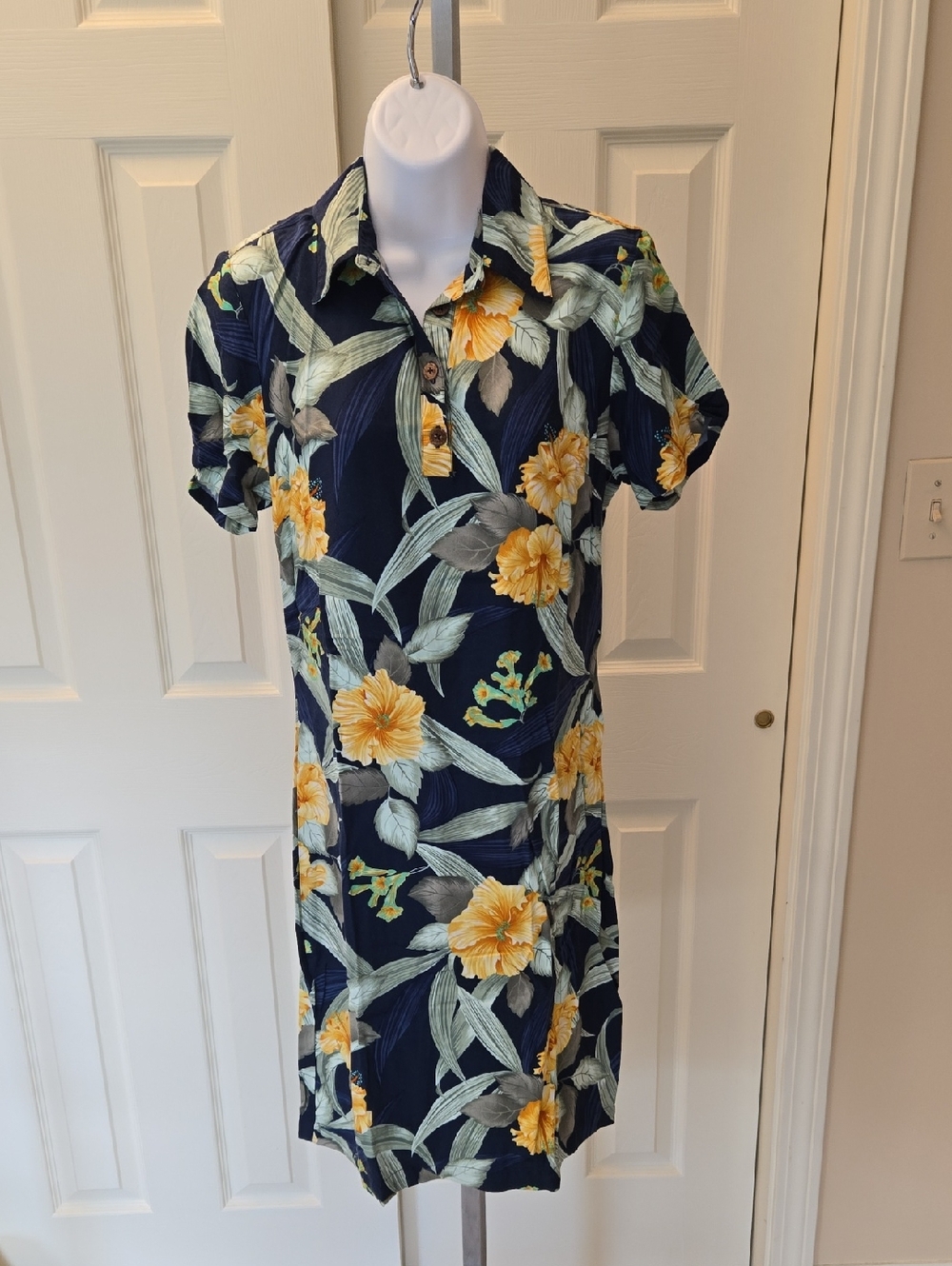 Caribbean Joe Navy Dress with Yellow Floral Print